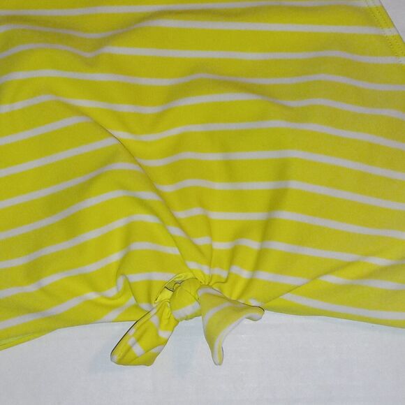 Aerie High Neck Crop Halter Swimsuit Top-Large-Tie Front-Yellow Stripe-Lined - Picture 2 of 8